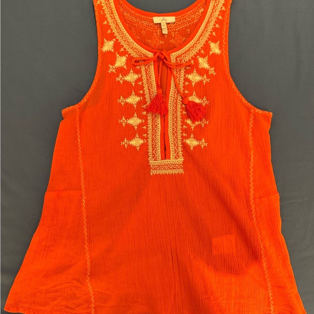 Joie Orange Cream Sleeveless Embellished Tunic